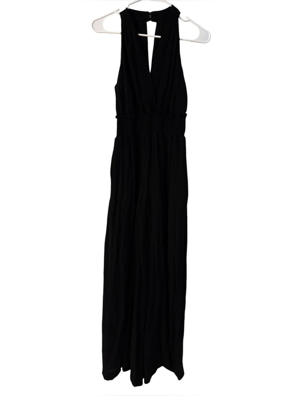 Anthropologie Women's Black V-Neckline Bionda Plisse Jumpsuit Size Small Petite